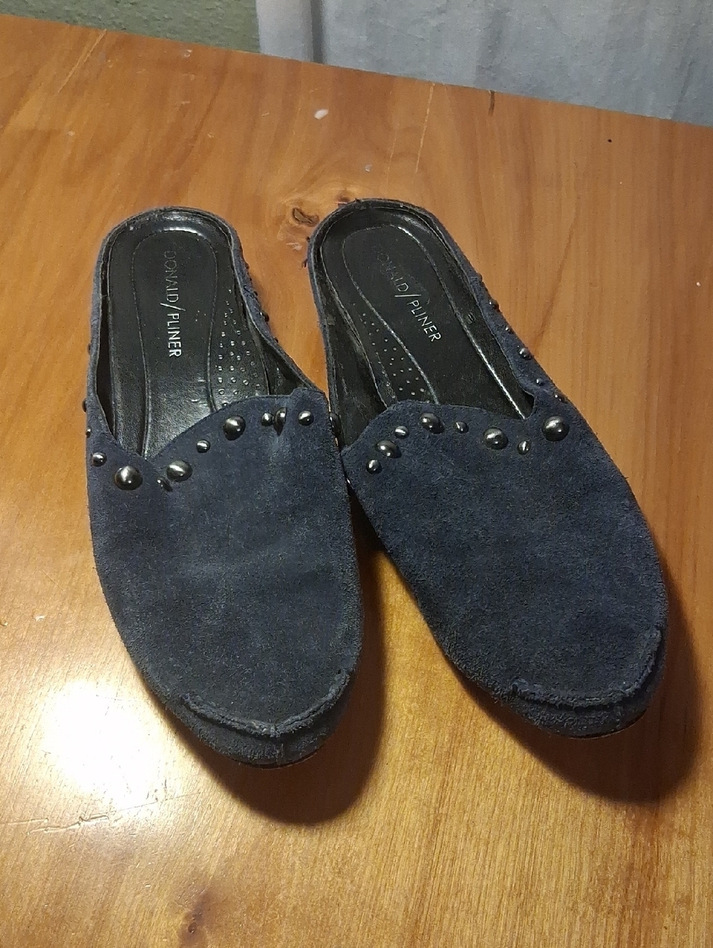 Donald J. Pliner Navy Suede Studded Slip-On Mules Size 7.5